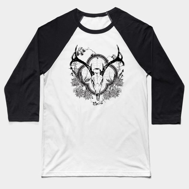 Deer Skull Floral 2 Baseball T-Shirt by GloriousBeefcakeham
